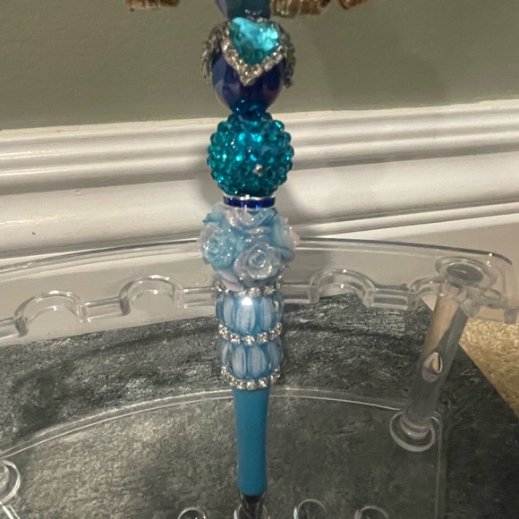 Handmade Elegant Beaded Blue and Gold Elephant Pen - Picture 3 of 5
